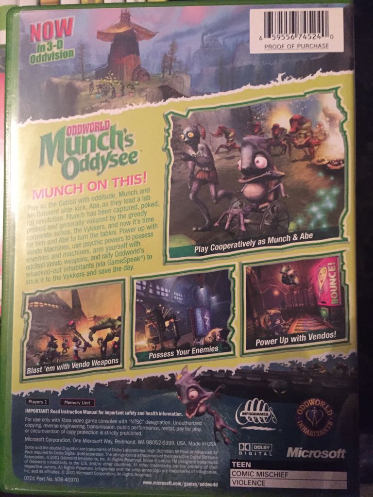 Oddworld: Munch’s Oddysee - Microsoft Xbox (Microsoft Game Studios - 1) video game collectible [Barcode 659556745240] - Main Image 2