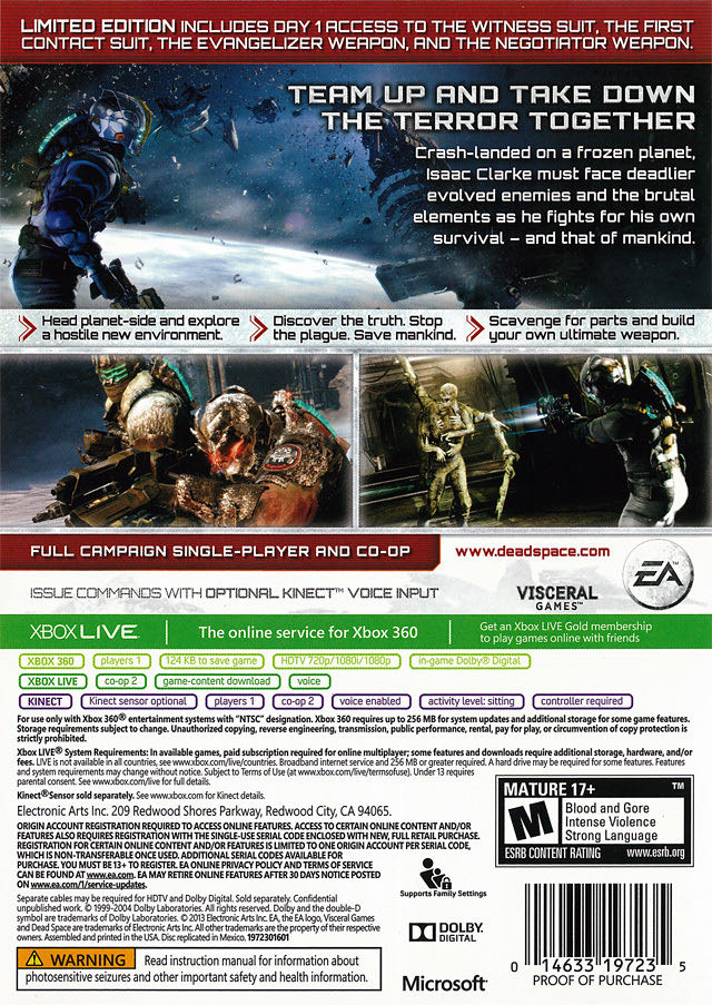 Dead Space 3 - Microsoft Xbox 360 (Bethesda Softworks - 2) video game collectible [Barcode 496817035258] - Main Image 2