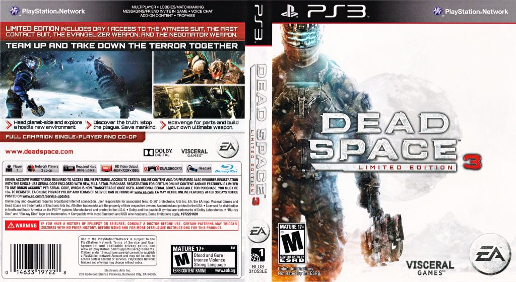 Dead Space 3 (Essentials) - Sony PlayStation 3 (PS3) ((EA) Electronic Arts) video game collectible [Barcode 5030943110080] - Main Image 2