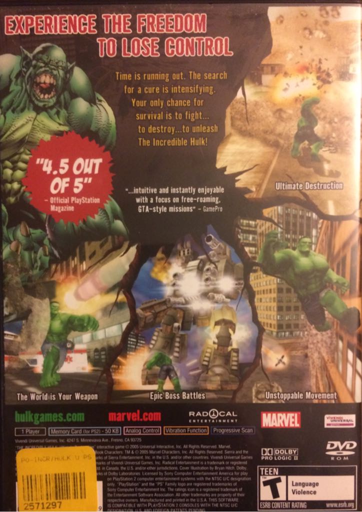 The Incredible Hulk: Ultimate Destruction - Sony PlayStation 2 (PS2) (Sierra - 1) video game collectible [Barcode 3348542198777] - Main Image 2