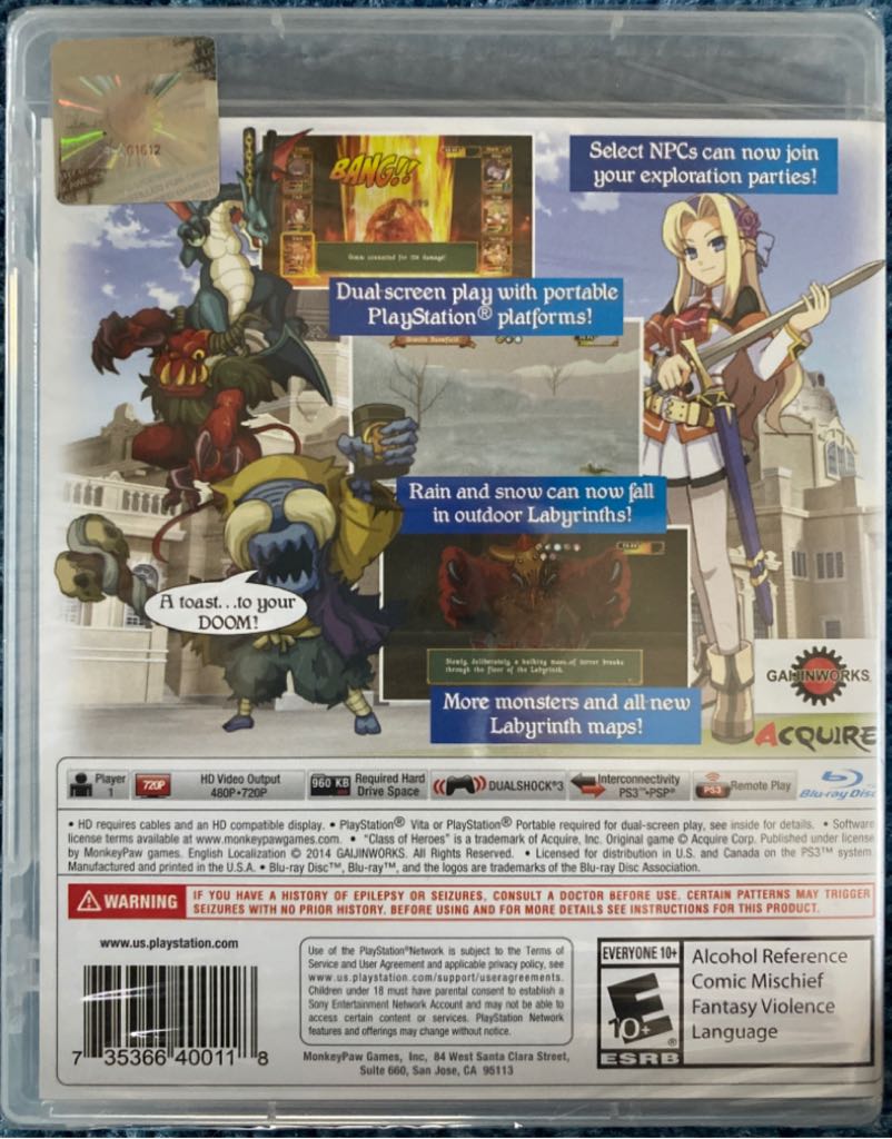 Class Of Heroes 2G - Sony PlayStation Network (PSN) (MonkeyPaw Games - 1) video game collectible [Barcode 735366400118] - Main Image 2