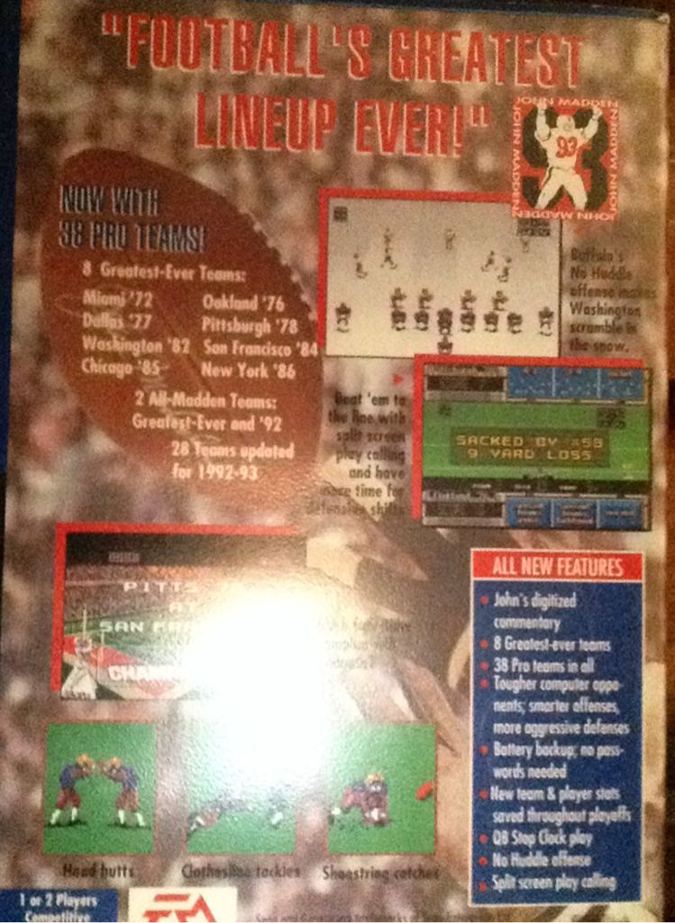 John Madden Football ’93 - Sega Genesis (Mega Drive) (EA Games/EA Sports) video game collectible - Main Image 2