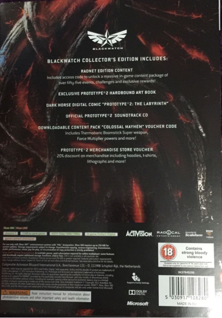 Prototype 2 - Blackwatch Collector’s Edition - Microsoft Xbox 360 video game collectible [Barcode 5030917108280] - Main Image 2