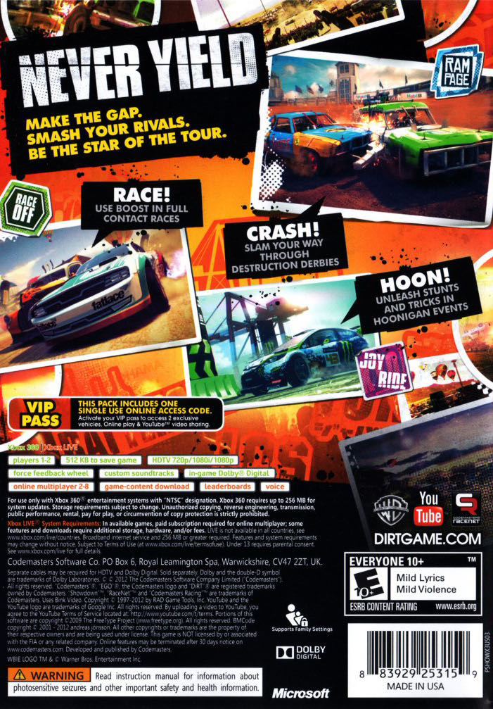 Dirt: Showdown - Microsoft Xbox 360 (Codemasters - 1-8) video game collectible - Main Image 2