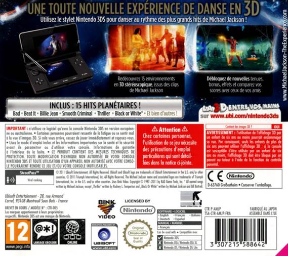Michael Jackson The Experience 3d - Nintendo 3DS (Ubisoft) video game collectible [Barcode 3307215595732] - Main Image 2