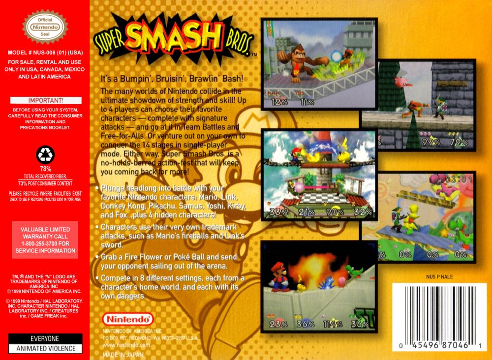 Super Smash Bros   [repo] - Nintendo 64 (N64) video game collectible - Main Image 2
