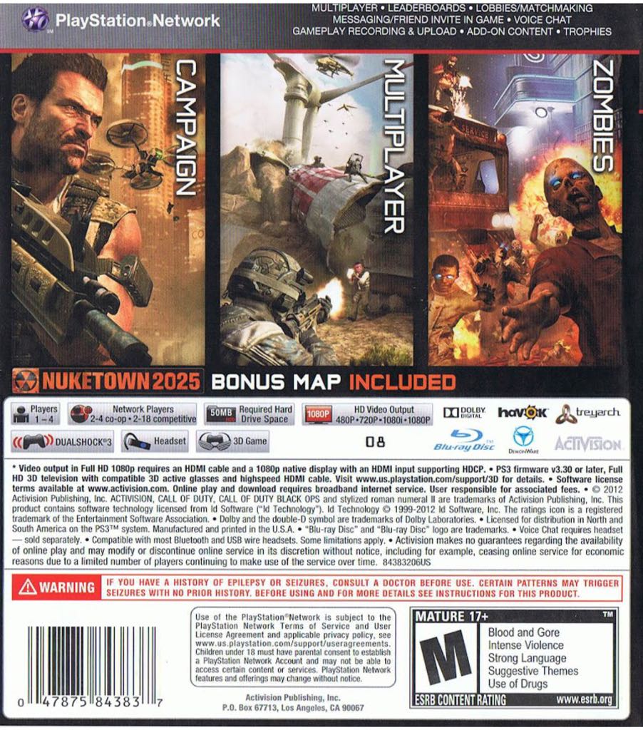 Call Of Duty Black Ops 2 - Sony PlayStation 3 (PS3) (4) video game collectible [Barcode 047875843844] - Main Image 2