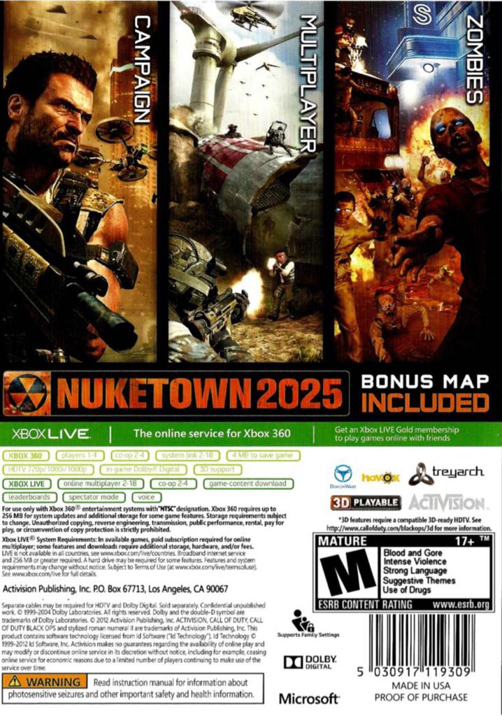 Call Of Duty: Black Ops 2 - Microsoft Xbox 360 (Activision - 4) video game collectible [Barcode 060115446018] - Main Image 2