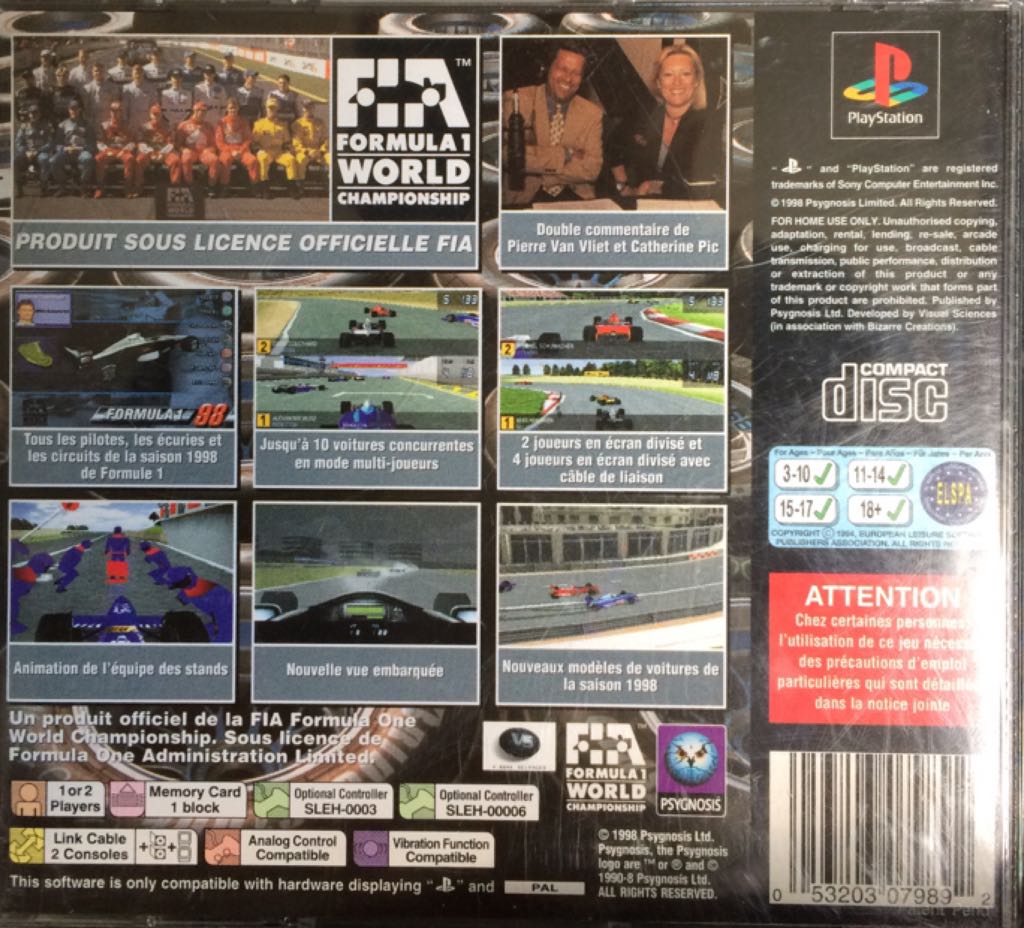 Formula 1 98 - Sony PlayStation (Psygnosis - 1-2) video game collectible [Barcode 053203079892] - Main Image 2