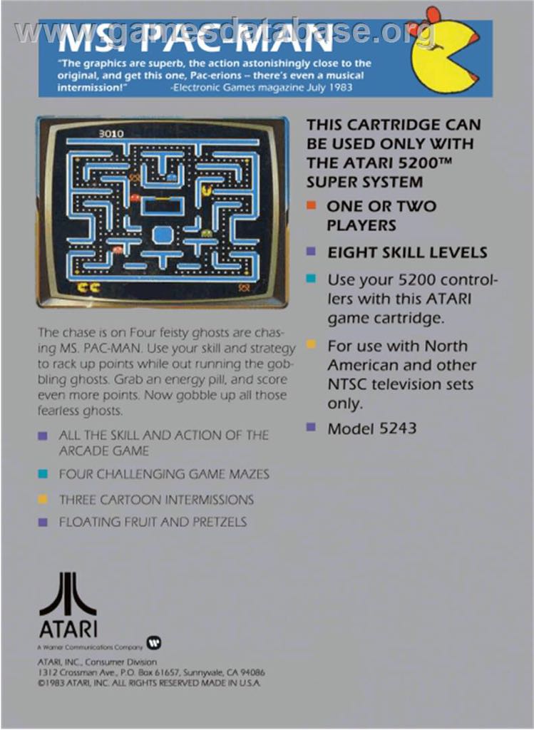 Ms Pacman - Atari 5200 (Atari - 2) video game collectible - Main Image 2