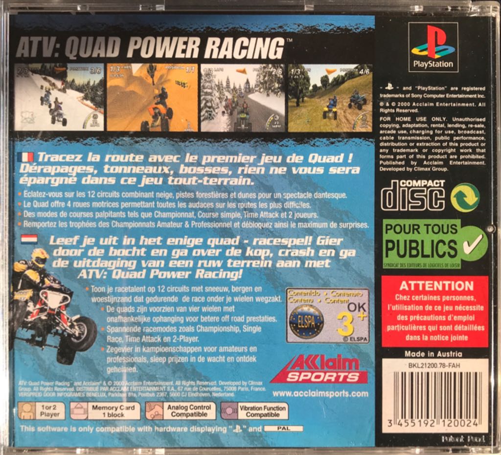 ATV : Quad Power Racing - Sony PlayStation (Acclaim - 2) video game collectible [Barcode 3455192120024] - Main Image 2