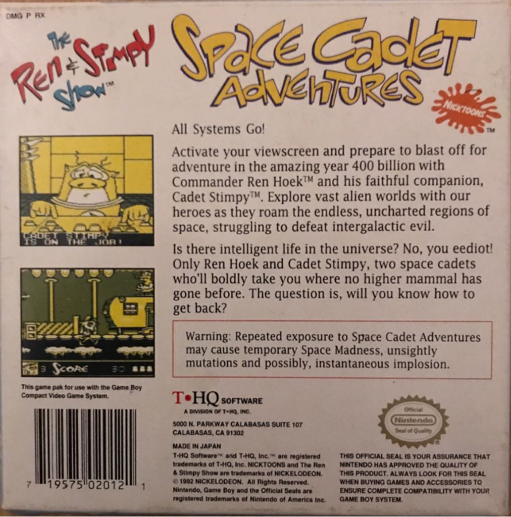 The Ren & Stimpy Show: Space Cadet Adventures - Nintendo Game Boy (THQ Inc. - 1) video game collectible [Barcode 719575020121] - Main Image 2