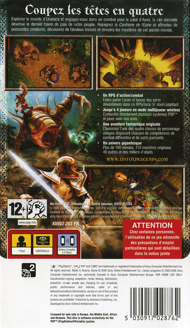 PSP / Untold Legends : Confrérie De L’Epée - Sony PlayStation Portable (PSP) (1) video game collectible [Barcode 5030917028762] - Main Image 2
