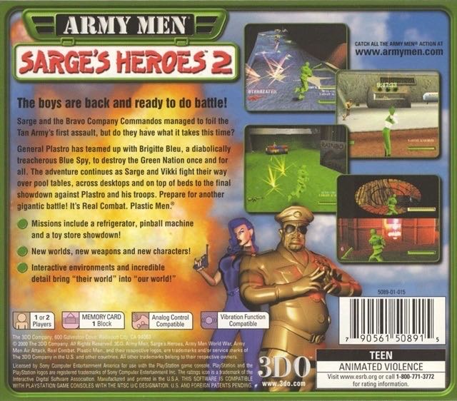 Army Men: Sarge’s Heroes 2 - Sony PlayStation (2) video game collectible [Barcode 790561508960] - Main Image 2
