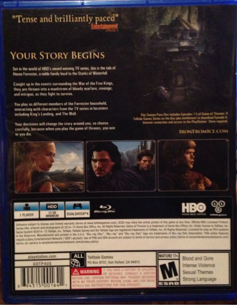 Game of Thrones - Sony PlayStation 4 (PS4) (Telltale Games - 1) video game collectible [Barcode 894515001641] - Main Image 2
