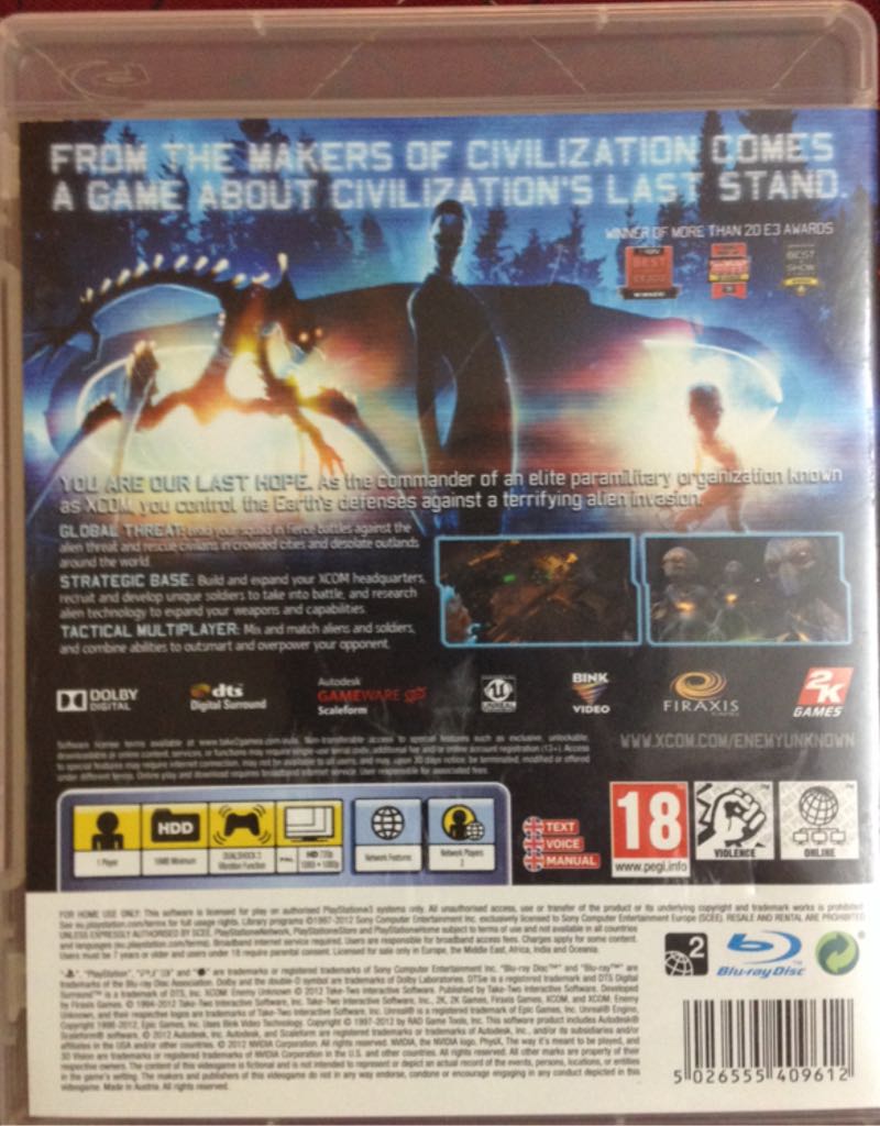 Xcom Enemy Unknown - Sony PlayStation 3 (PS3) video game collectible [Barcode 5026555409612] - Main Image 2
