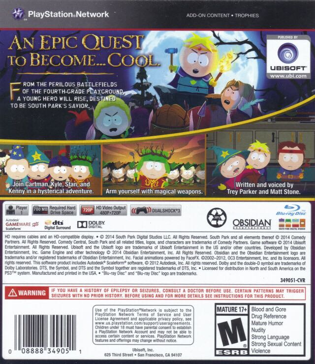 South Park: The Stick Of Truth - Sony PlayStation 3 (PS3) (Ubisoft - 1) video game collectible [Barcode 008888349051] - Main Image 2