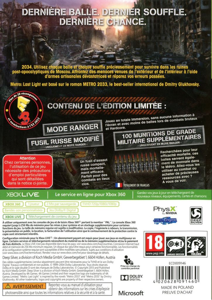 Metro: Last Light - Microsoft Xbox 360 (Deep Silver - Single-Player) video game collectible [Barcode 4020628513375] - Main Image 2