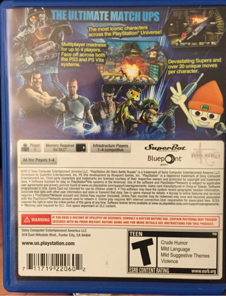 PlayStation All-Stars Battle Royale - Sony PlayStation Vita (PS Vita) (Sony Computer Entertainment - 1-4) video game collectible [Barcode 711719220602] - Main Image 2