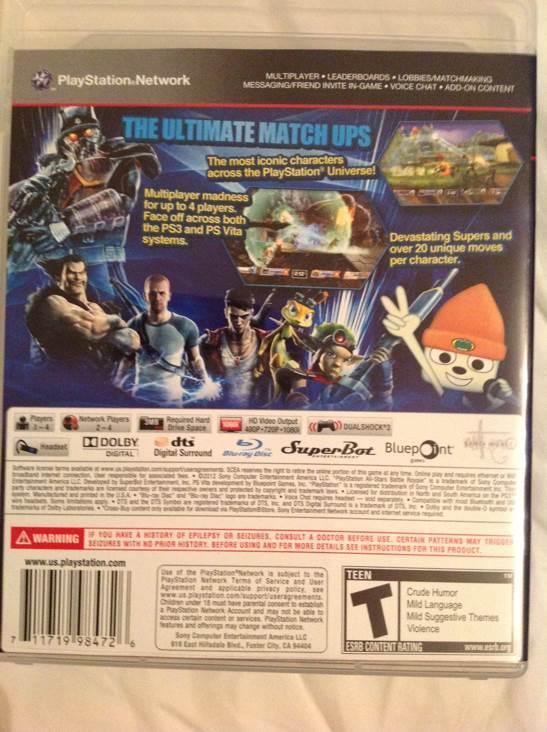 Playstation All-Stars: Battle Royale - Sony PlayStation 3 (PS3) (Sony Computer Entertainment - 1-4) video game collectible [Barcode 711719984726] - Main Image 2