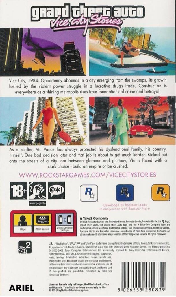 GTA Vice City Stories - Sony PlayStation Portable (PSP) (Rockstar North And Rockstar Leeds - 1) video game collectible [Barcode 5026555281676] - Main Image 2