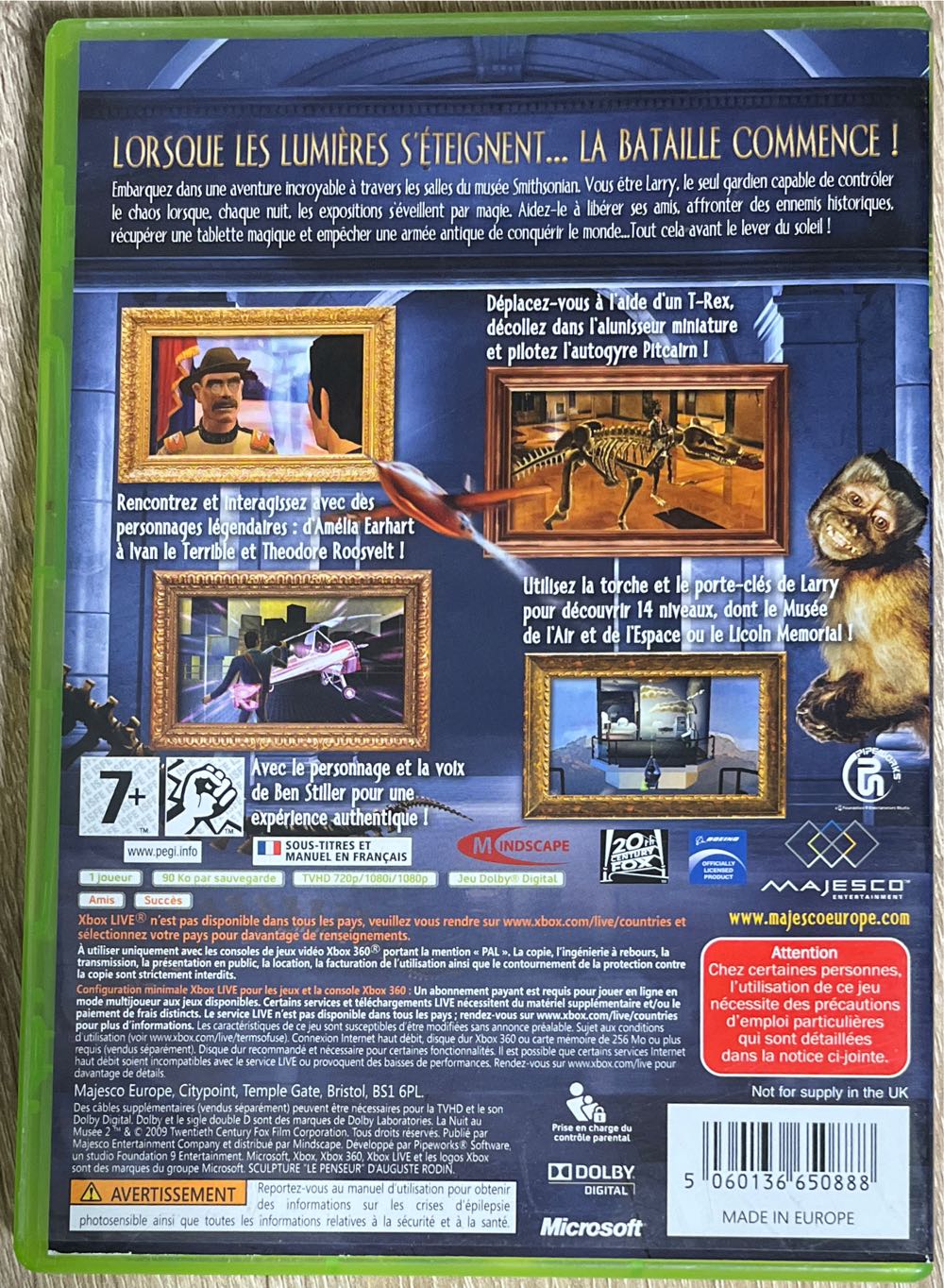 X360 / La Nuit Au Musée 2 Le Jeu Vidéo - Microsoft Xbox 360 (Majesco - 1) video game collectible [Barcode 5060136650888] - Main Image 2