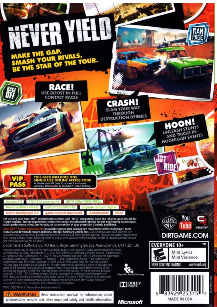 Dirt Showdown - Microsoft Xbox 360 (Codemaster Software Company Limited) video game collectible - Main Image 2