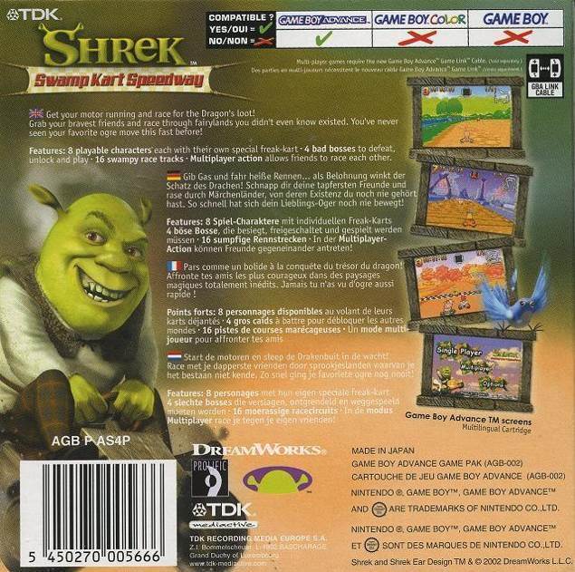 Shrek Swamp Kart Speedway - Nintendo Game Boy Advance (GBA) (TDK Mediactive - 1) video game collectible - Main Image 2