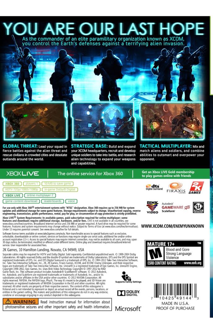 XCOM: Enemy Unknown - Microsoft Xbox 360 (2K Games - 1) video game collectible [Barcode 110425497443] - Main Image 2