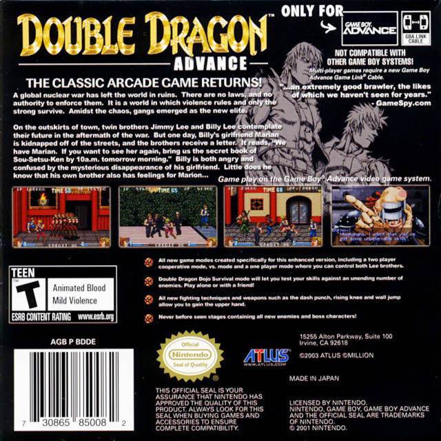 Double Dragon Advance - Nintendo Game Boy Advance (GBA) (Atlus - 1-2) video game collectible [Barcode 730865850082] - Main Image 2