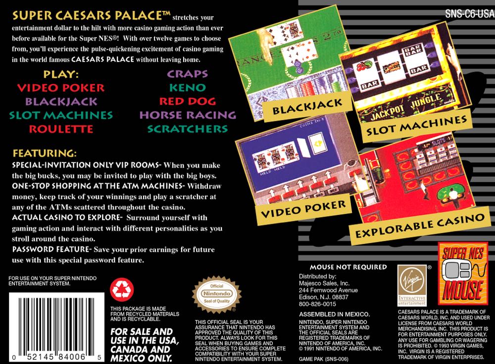 Super Caesar’s Palace - Nintendo Super Nintendo Entertainment System (SNES) video game collectible - Main Image 2