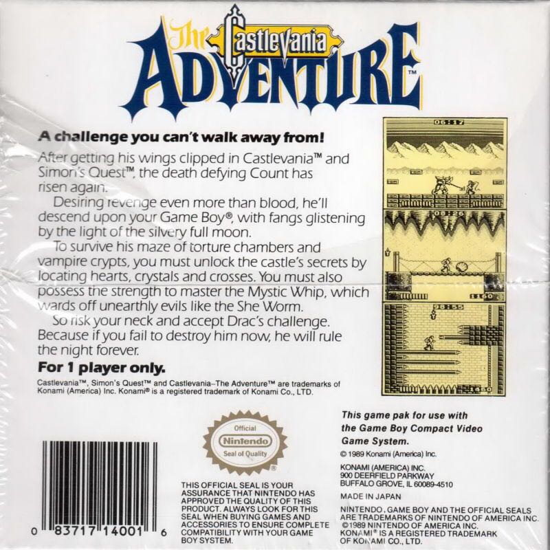 Castlevania: The Adventure - Nintendo 3DS Virtual Console (Konami Digital Entertainment Inc. - 1) video game collectible - Main Image 2