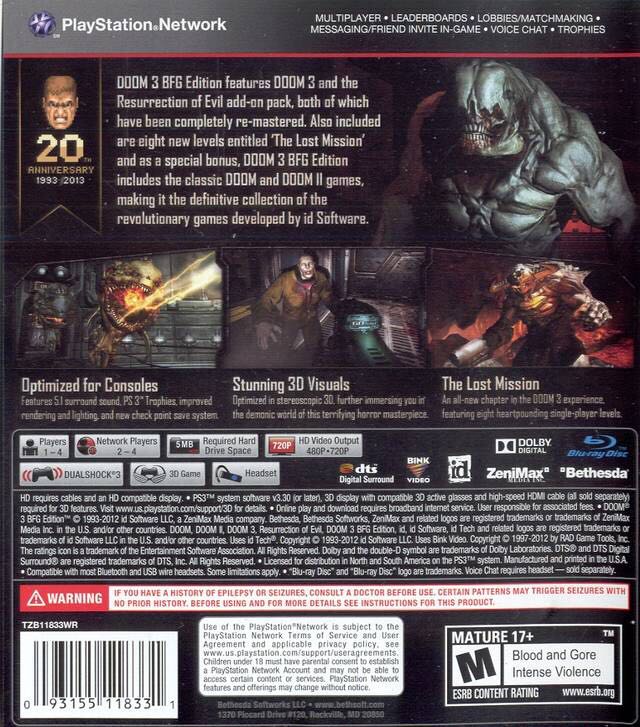 Doom 3: BFG Edition - Sony PlayStation 3 (PS3) (Bethesda Softworks - 1) video game collectible - Main Image 2