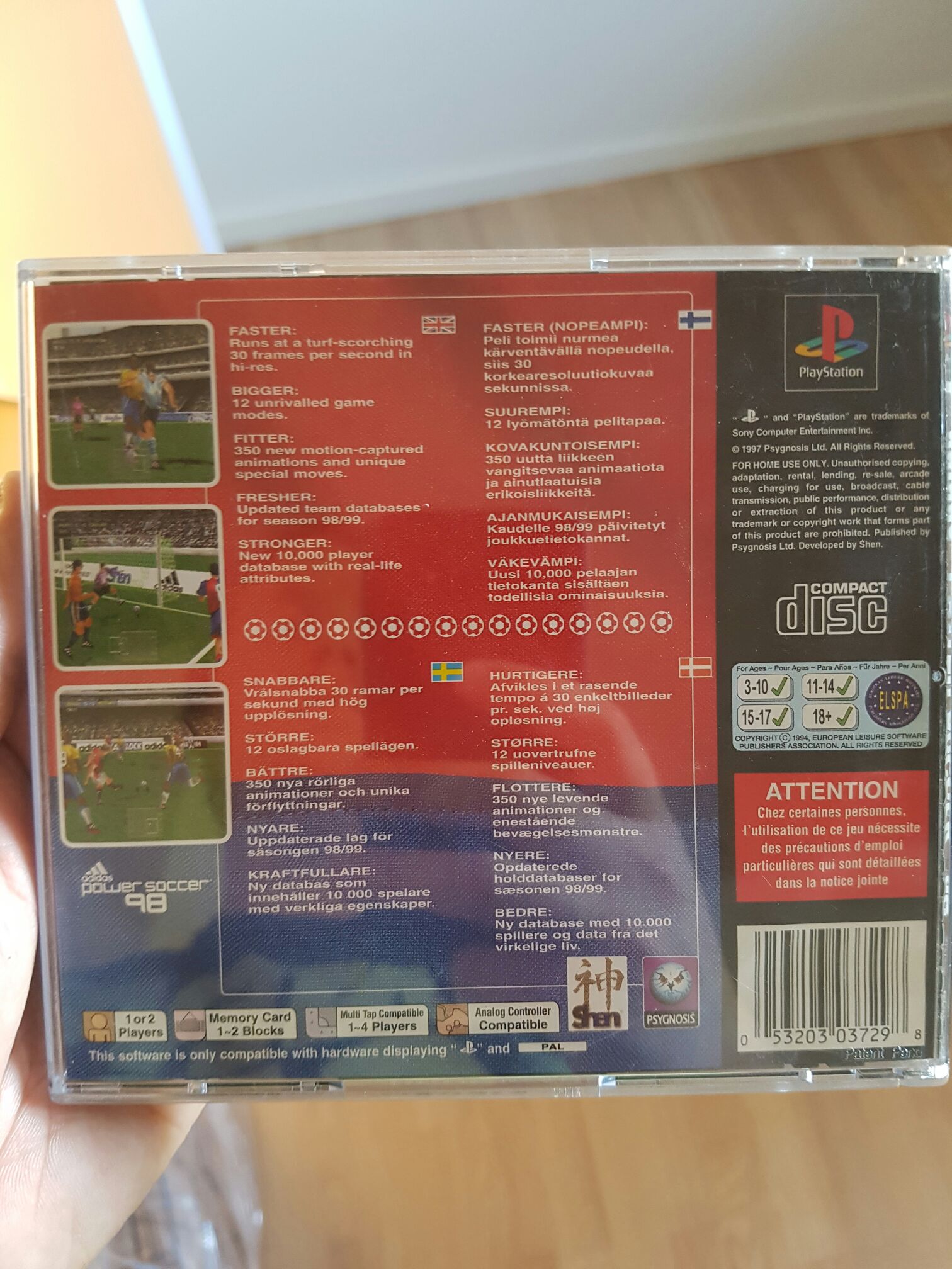 Adidas Power Soccer 98 - Sony PlayStation video game collectible [Barcode 053203037298] - Main Image 2