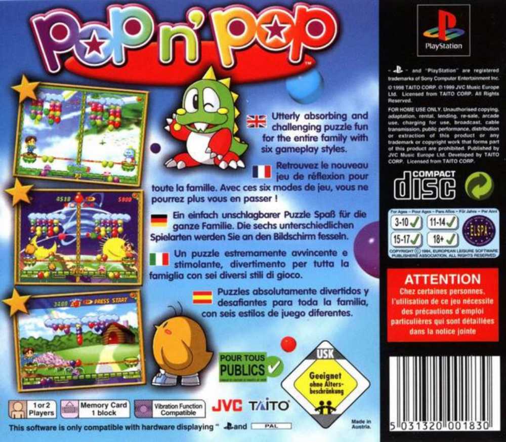 Pop n’ Pop - Sony PlayStation (JVC Music Europe Ltd - 2) video game collectible [Barcode 5031320001830] - Main Image 2