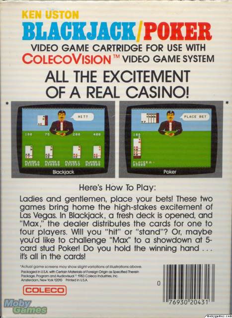 Blackjack & Poker - Colecovision video game collectible - Main Image 2