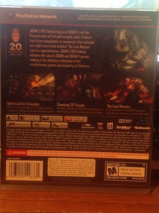 Doom 3: BFG Edition - Sony PlayStation 3 (PS3) (Bethesda Softworks - 4) video game collectible [Barcode 093155118331] - Main Image 2