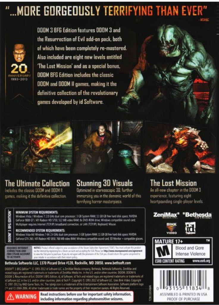Doom 3: BFG Edition - PC (Bethesda Softworks - 1) video game collectible [Barcode 093155118348] - Main Image 2