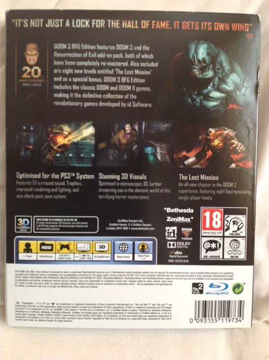 Doom 3: BFG Edition - Sony PlayStation 3 (PS3) (Bethesda - 4) video game collectible [Barcode 093155119734] - Main Image 2