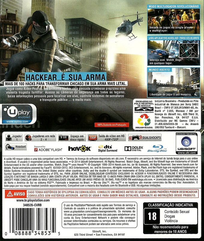 Watch Dogs - Sony PlayStation 3 (PS3) (Ubisoft - 8) video game collectible [Barcode 008888348535] - Main Image 2