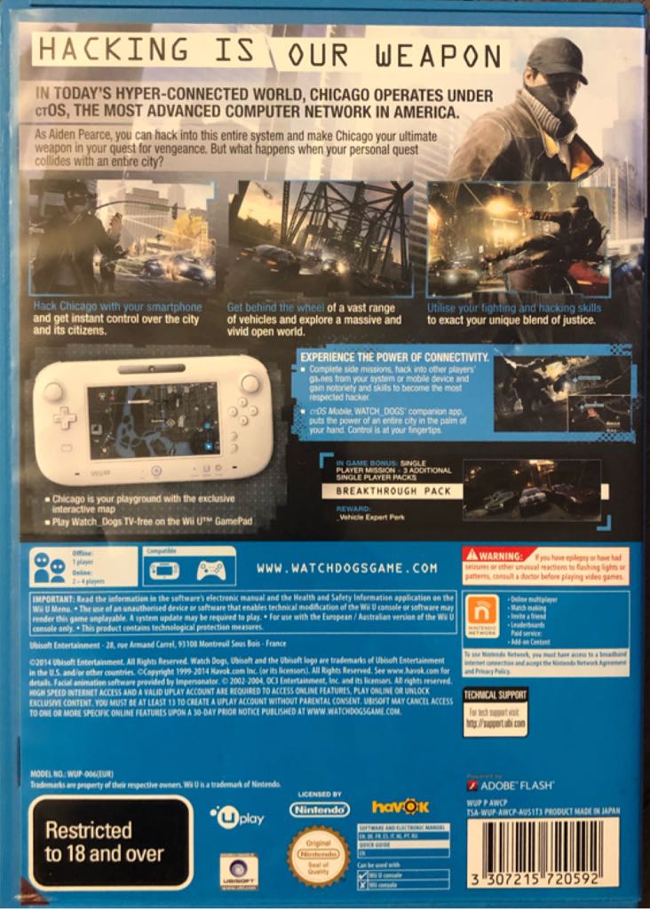 Watch Dogs: ANZ Special Edition - Nintendo Wii U video game collectible [Barcode 3307215720592] - Main Image 2