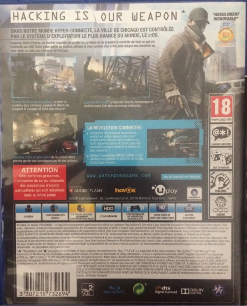 Watch Dogs 1 (Disk) - Microsoft Xbox One video game collectible [Barcode 3307215732694] - Main Image 2