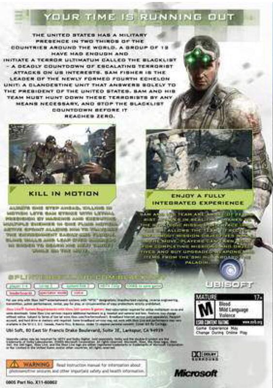 Tom Clancy’s Splinter Cell: Blacklist - Microsoft Xbox 360 (Ubisoft - 1) video game collectible [Barcode 008888528319] - Main Image 2