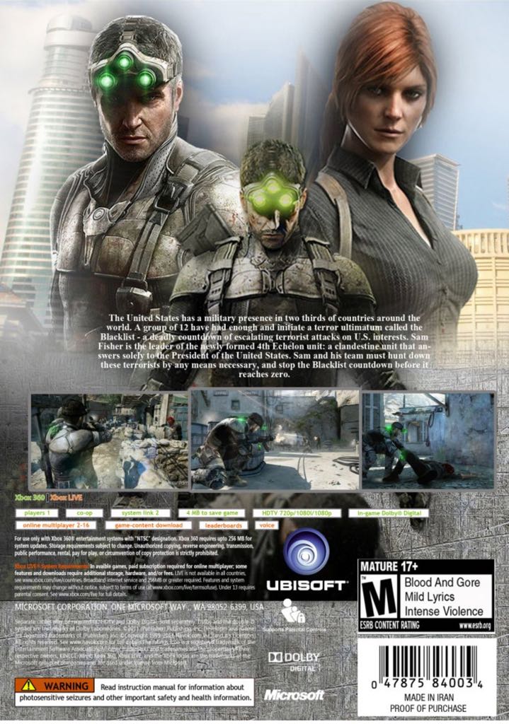 Splinter Cell: Blacklist - Microsoft Xbox 360 (Ubisoft - 1-2) video game collectible [Barcode 3307215651933] - Main Image 2