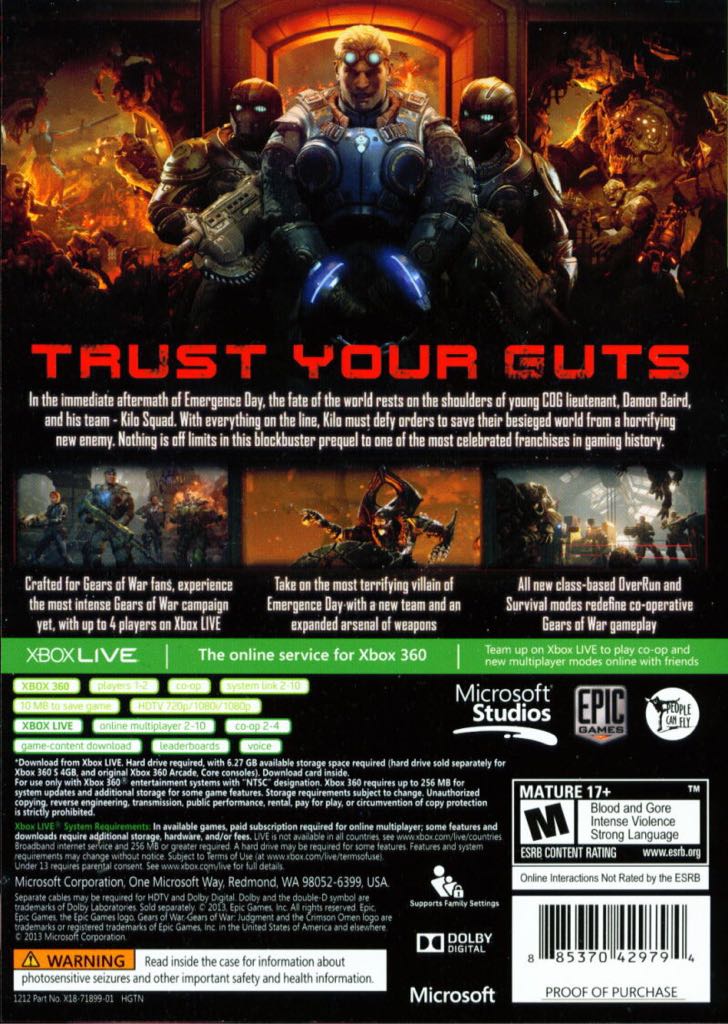 Gears Of War: Judgment - Microsoft Xbox 360 (Microsoft Game Studios - 1-5) video game collectible [Barcode 885370602999] - Main Image 2