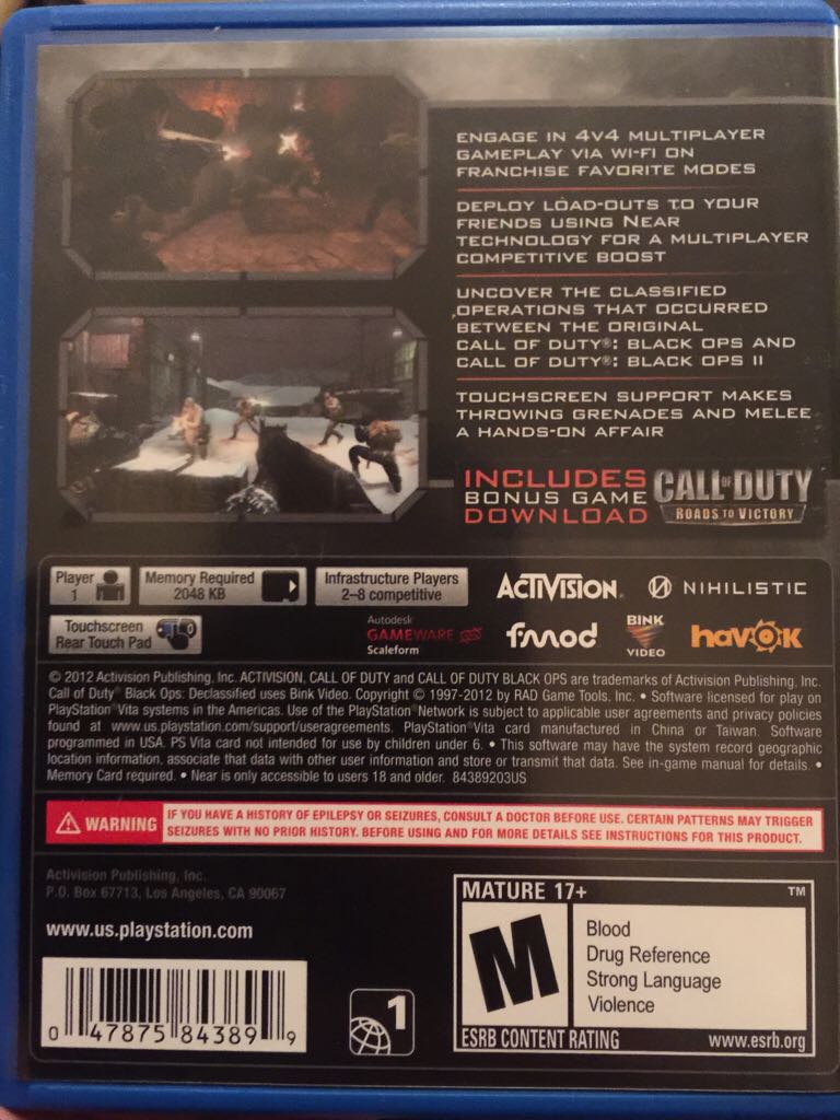 Call of Duty Black Ops Declassified - Sony PlayStation Vita (PS Vita) (Activision - 1) video game collectible [Barcode 047875843899] - Main Image 2
