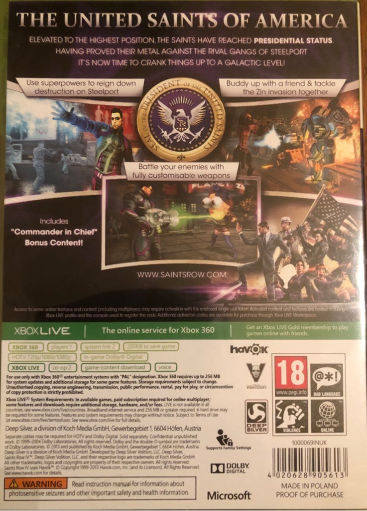 Saints Row IV - Commander In Chief Edition - Microsoft Xbox 360 (Deep Silver - 1) video game collectible [Barcode 4020628905613] - Main Image 2