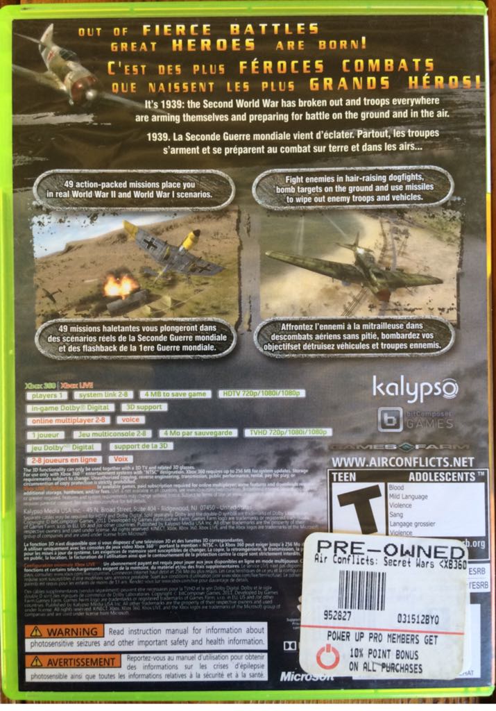 Air Conflicts Secret Wars - Microsoft Xbox 360 video game collectible [Barcode 853490002708] - Main Image 2
