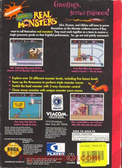 Aaahh!!! Real Monsters - Sega Genesis (Mega Drive) (Viacom New Media - 1) video game collectible [Barcode 040824211008] - Main Image 2