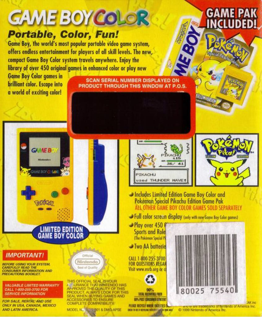 Pokemon Game Boy Color - Arcade video game collectible [Barcode 045496711078] - Main Image 2